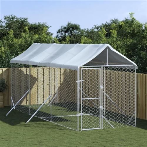 Meilleurs prix pour vidaXL Chenil d'extérieur pour chiens avec toit argenté acier galvanisé 2x6x2,5 m
