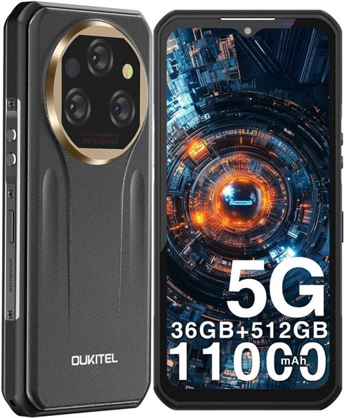 OUKITEL WP39 Pro 5G 36 Go + 512 Go/2 To, Smartphone incassable 11 000 mAh/33 W, Android 14, écran 6,6 FHD+, 64 MP, double SIM 5G/NFC, OR