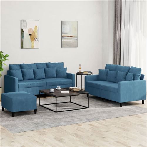 Non Communiqué Bleu Vidaxl Ensemble De Canapés 3 Pcs Avec Coussins Velours3201719