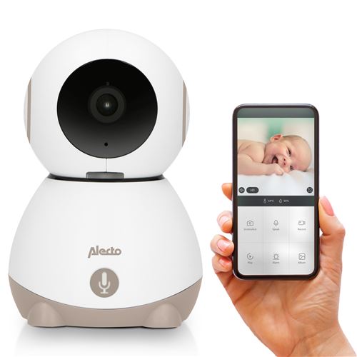 Babyphone Wi-Fi avec caméra orientable à distance Alecto SMARTBABY10BE Blanc-Taupe