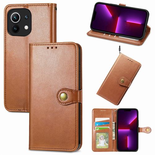 MPFRANCE Housse pour Xiaomi Mi 11 5G Marron [Porte Carte, etui portefeuille, boucle]