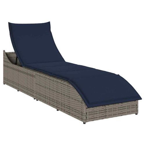 Non Communiqué Gris Chaise Longue Pliante Coussin Et Rangement Résine Tressée