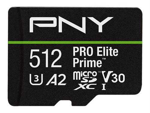 PNY PRO Elite Prime - Carte mémoire flash - 512 Go - A2 / Video Class V30 / UHS-I U3 / Class10 - microSDXC UHS-I