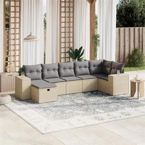 Non Communiqué Beige Salon De Jardin Modulable Vidaxl Rotin 7 Personnes 7 Pieces 62 X 62 X 69 Cm