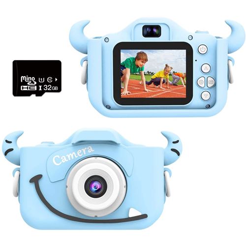 Appareil Photo pour Enfants VORMOR Mini Caméra Numérique Rechargeable 32G Carte Incluse - Bleu