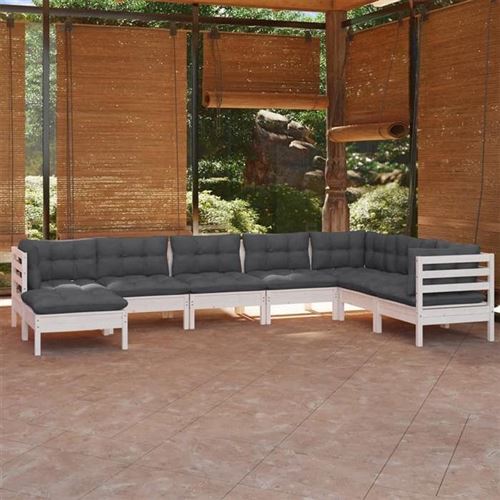Non Communiqué Blanc Vidaxl Bois De Pin Massif Salon De Jardin 8 Pcs Avec Coussins Mobilier De Patio Meubles D'extérieur Mobilier De Jardin 3096660
