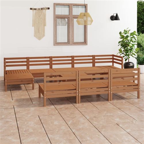 vidaXL Salon de jardin 11 pcs Marron miel Bois de pin massif