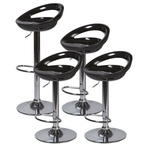 Lot de 4 tabourets de bar telescopique - Noir - Pieds metal chrome - L 46 x P 35 x H 60 cm - MONACO