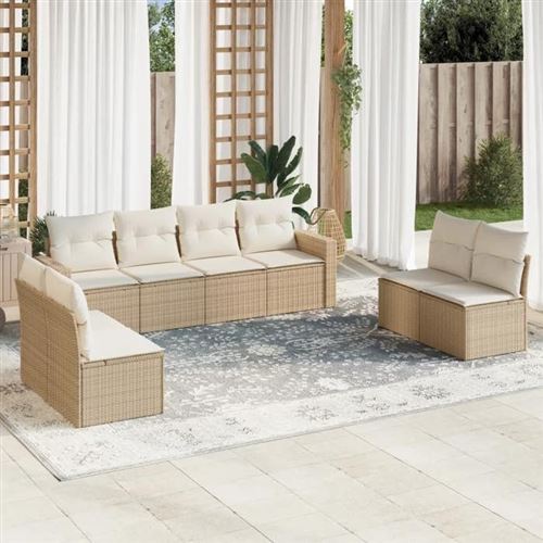 Non Communiqué Beige Vidaxl Salon De Jardin Modulable - Lot De 9 Pièces - Rotin - 8 Personnes