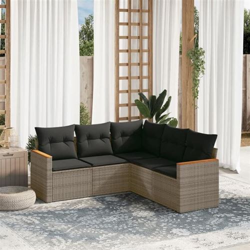 Non Communiqué Gris Vidaxl Salon De Jardin Avec Coussins 5 Pcs, Canapés De Terrasse, Ensemble De Meubles De Patio, Mobilier D'extérieur, 3258364