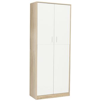Armoire de bureau 190 cm multifonction MARIA bois et blanc 2 portes 4 étagères - 1