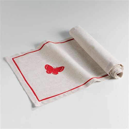 Chemin de table 40 x 140 cm polyester ramie brode opaline Rouge