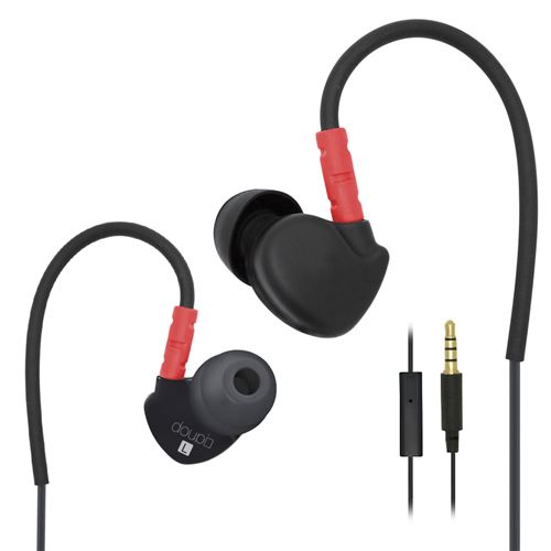 doupi Sport écouteurs avec Contrôle Microphone Casque In-Ear avec Memory fil sur l'oreille de conception Earpods Oreillettes Earphone noir / rouge