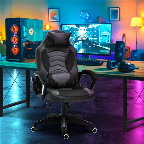 Luxe Fauteuil Chaise De Bureau Gamer Fonction Massage Chauffage Integree Dossier Inclinable Noir Achat Prix Fnac