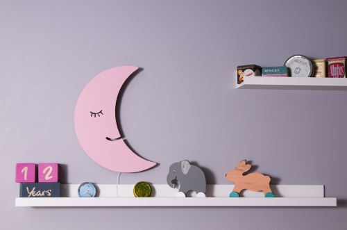 HOMEMANIA Lampe Murale Smiling Moon - Luna, Applique - pour enfants - pour chambre - Rose en MDF, 25 x 3 x 40 cm, 1 x LED Strip, Max 14,4 W, 600LM