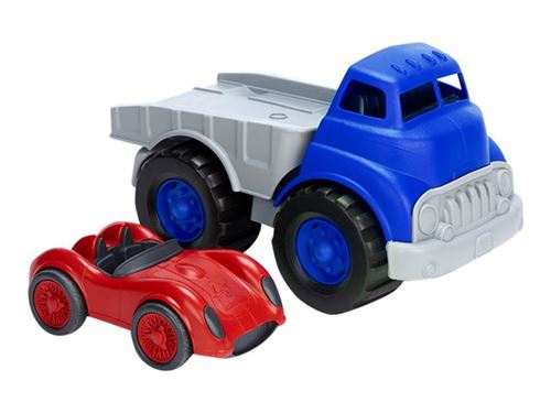 Green Toys - Flatbed Truck & Race Car - bleu, rouge
