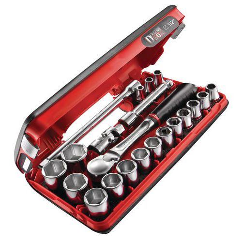 Coffret Compact Cliquet Douille Standard 1/2' Détection Box - 6 Pans - Facom - Sl.Dbox1Pb