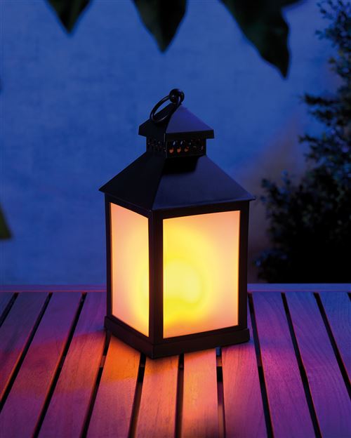 Lanterne à LED effet flamme avec minuteur Noir Lunartec 