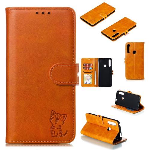 Etui en PU modèle de chat avec support marron pour votre Huawei P Smart Z
