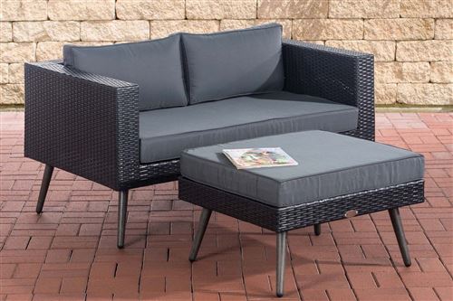Fauteuil de Jardin Molde 2 Places en Polyrotin plat Noir avec repose-pieds , Gris fonte/40 cm (Dunkelgrau)