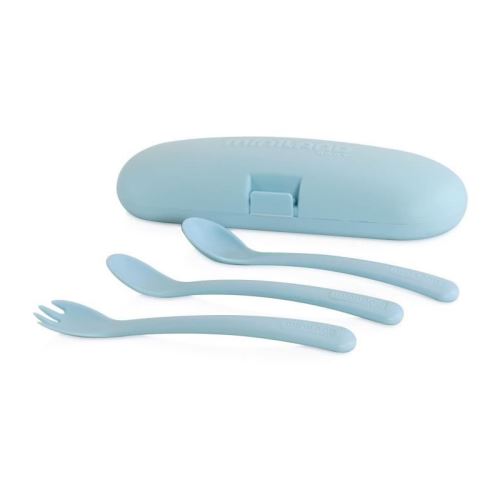 miniland - set pratique de couverts anatomiques évolutifs avec housse de protection picneat azure