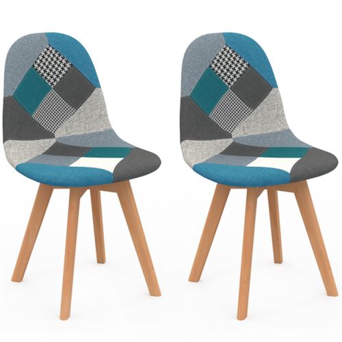 Lot de 2 chaises SARA motifs patchworks bleus