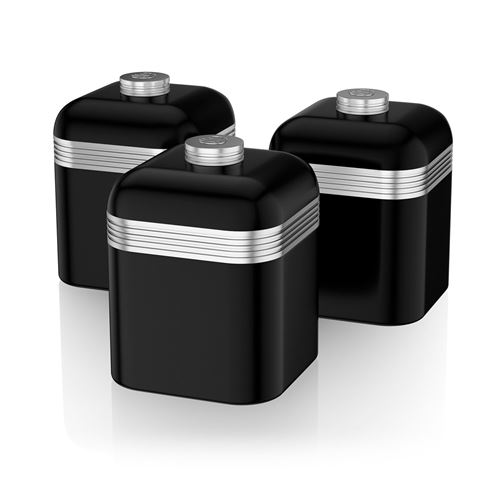 SWAN SWKA1020BN Lot 3 Pots Récipients Cuisine Multifonctions Retro métal 1L design vintage Noir Negro