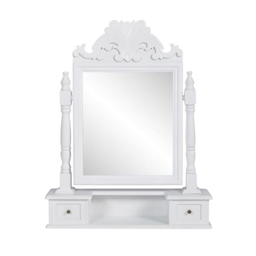 Coiffeuse en bois avec 2 tiroirs et miroir pivotant
