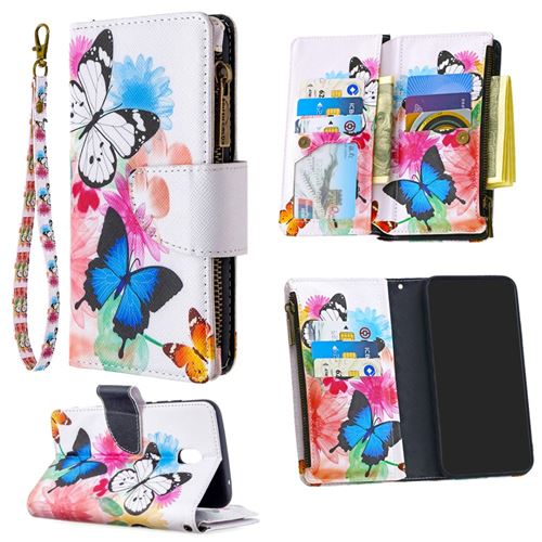 Etui en PU fermeture éclair à motifs avec support et plusieurs porte-cartes papillon pour votre Xiaomi Redmi 8A