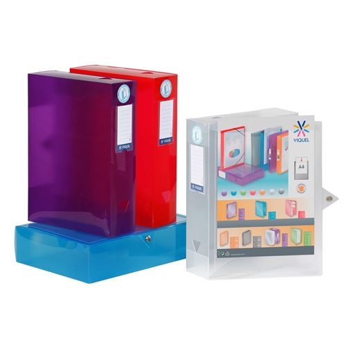 Viquel Lot de 4 boites de classement et archivage grande capacité Multicolore