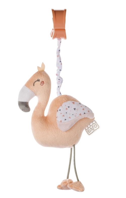 Saro figurine suspendue avec hochet et vibreur flamant rose saumon