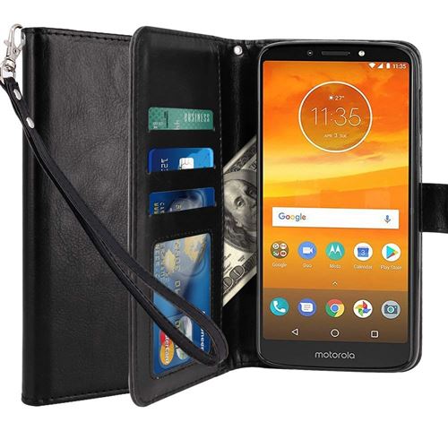 Motorola E5 Housse Coque Etui de luxe Portefeuille Porte Carte Et Billet (avec support integré) Noir