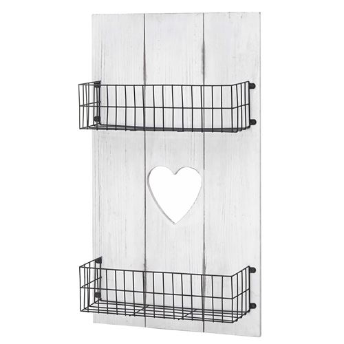 Étagère murale MENDLER HWC-D42 blanc shabby bois massif 70x40x10cm