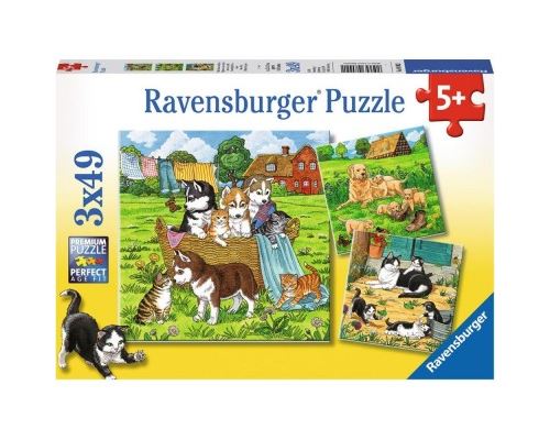Puzzle 49 Pièces : 3 Puzzles - Chats et Chiens, Ravensburger