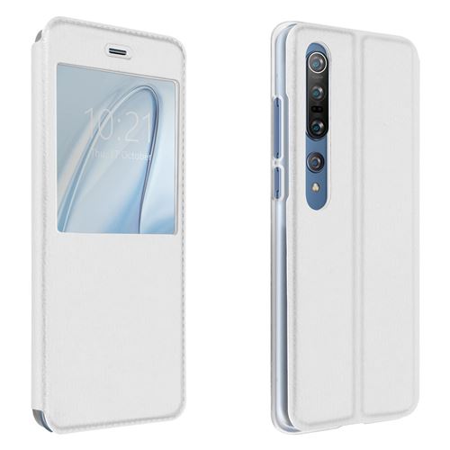 Etui pour Xiaomi Mi 10/Mi 10 Pro avec Fenêtre d'affichage Fonction Support Vidéo Blanc