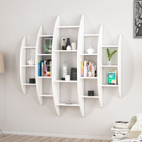 HOMEMANIA Bibliothèque Alvino avec Étagères, Meuble de Rangement - pour Salon - Blanc en Bois, 146 x 29 x 147 cm