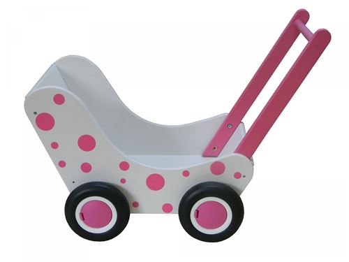 Van Dijk Toys - Poppenwagen - Wit met roze stippen