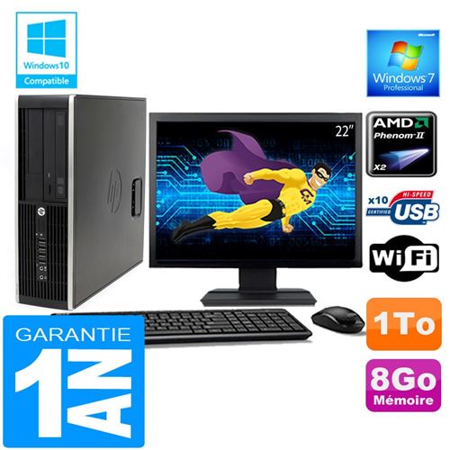 PC HP Compaq 6005 Pro Sff Amd Phenom II Ram 8Go Disque 1 To WiFi W7 Ecran 22'