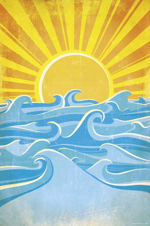Sea Waves And Yellow Sun Papier brillant de 170 gr. 91,5 cm x 61 cm