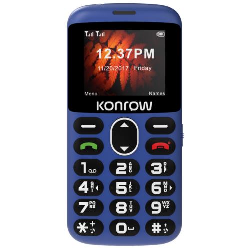 Téléphone portable Konrow Senior - Écran 2'' - Double Sim - Bleu (Dock de charge Fourni)