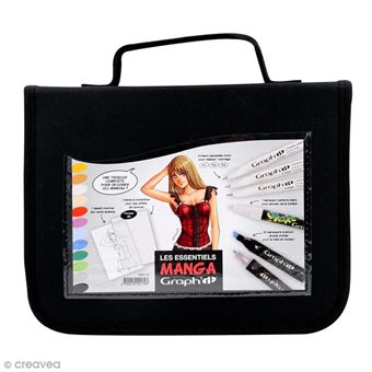 Trousse Graph'it Essentiels Manga 12 Marqueurs 3 Liners 1 Shake Blanc et 1 Trame A6 Noir