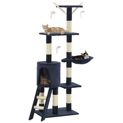 Meilleurs prix pour Arbre à chat griffoir grattoir niche jouet animaux peluché en sisal 138 cm bleu foncé