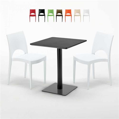 Table carrée 60x60 noire avec 2 chaises colorées Paris Licorice, Couleur: Blanc