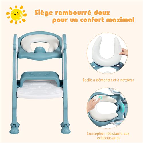 siège de toilette réglable et pliable rose échelle pour bébé avec siège  rembourré,large marchepied charge max 75kg