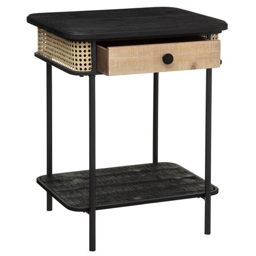 Table de chevet design bois et métal Arbela - L. 48 x H. 60 cm - Noir