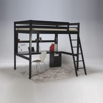 Lit Mezzanine Studio 140x190 1 Sommier Caisson 3 Tiroirs Bureau Etagere Noir Lit Pour Enfant Achat Prix Fnac