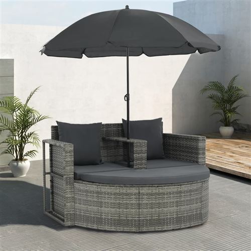 Vidaxl canap&eacute; de jardin 2 places avec coussins et parasol gris 44478