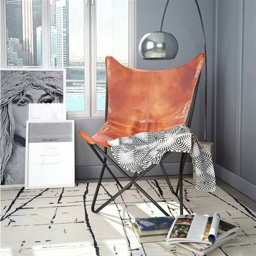 vidaXL Chaise papillon Cuir véritable Marron