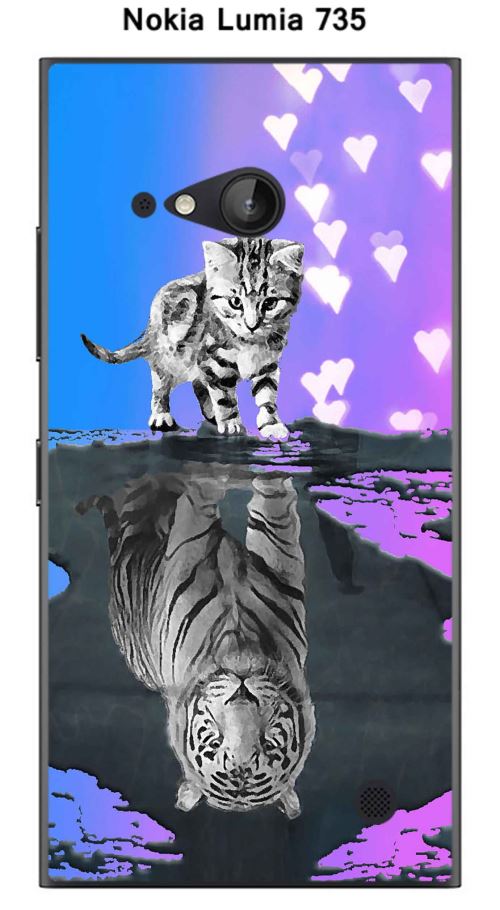 Coque TPU gel souple Nokia Lumia 735 design Chat Tigre Blanc fond bleu rose