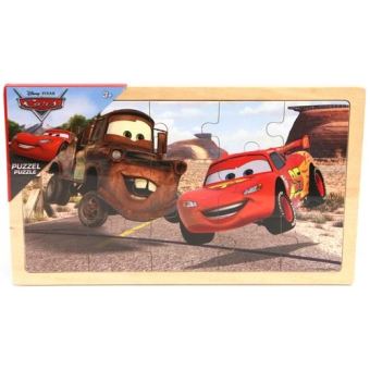 Puzzle en bois avec cadre 15 pieces - cars : depanneuse martin et voiture flash mcqueen - puzzle enfant disney - 1